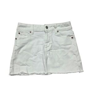 American Eagle White Denim Mini Skirt Frayed Hem Stretch Size 000